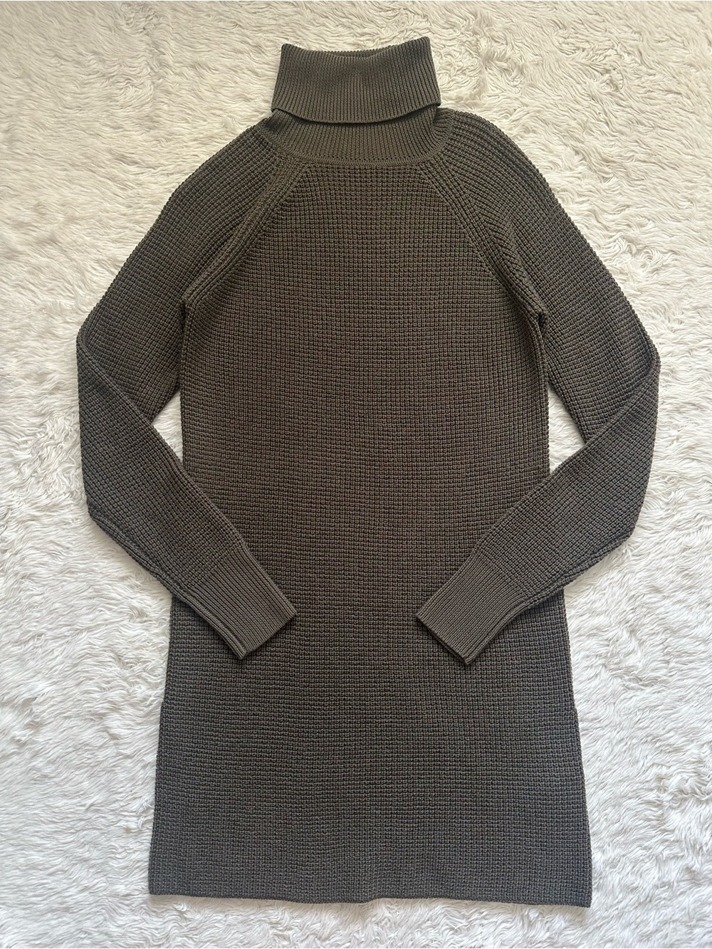 Aritzia Wilfred Free New Bianca Dress 100% Merino Wool Sweater Dress Green Sz XS